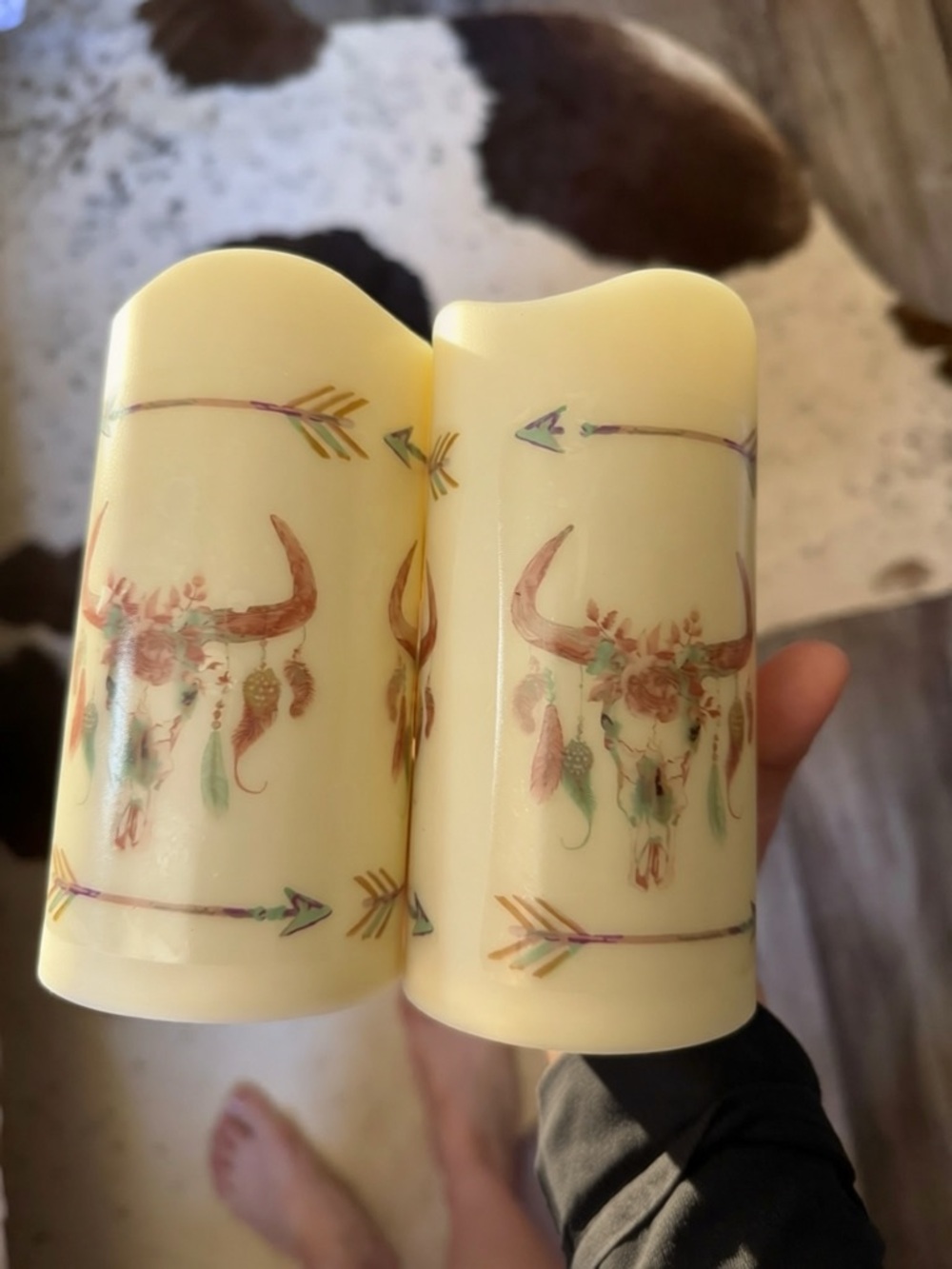 Decorative Boho Bull Skull LED Candles in Cream (Set of 2)